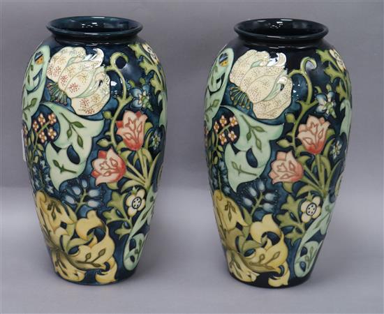 A pair of Moorcroft Golden Lily baluster vases, height 31cm